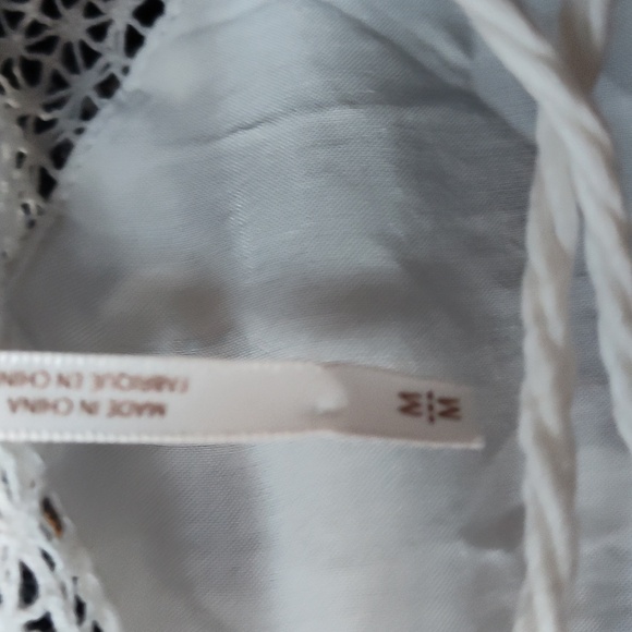 Free People Rain Or Shine Blue and White Lace up Mini Dress | Balloon Sleeve | M - Picture 9 of 9